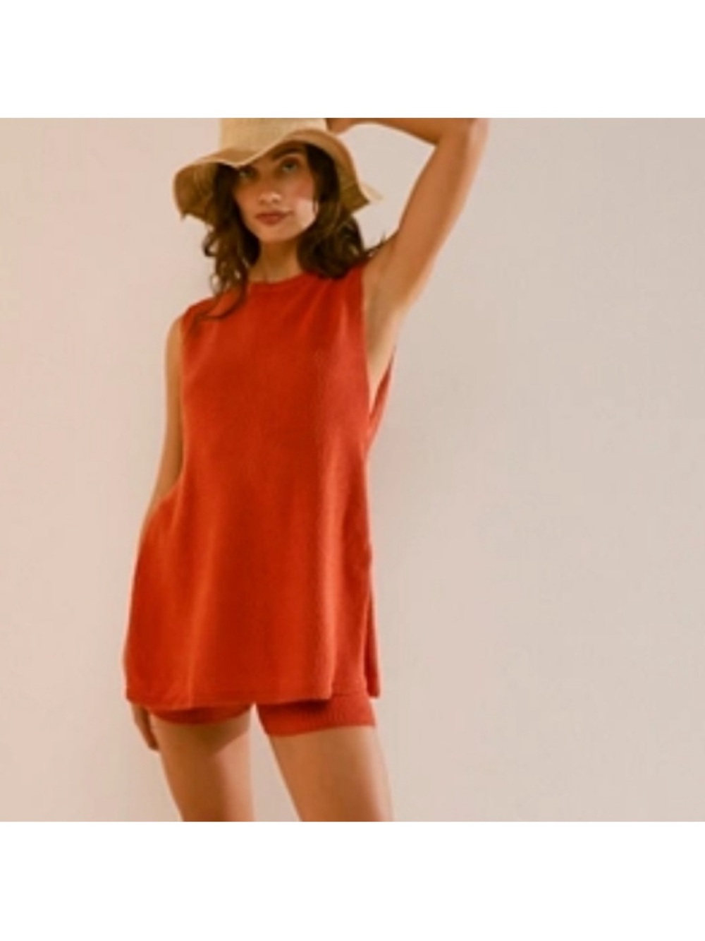 Free People Beach Miranda Sweater Short Set Rust Sleeveless Knit Set M